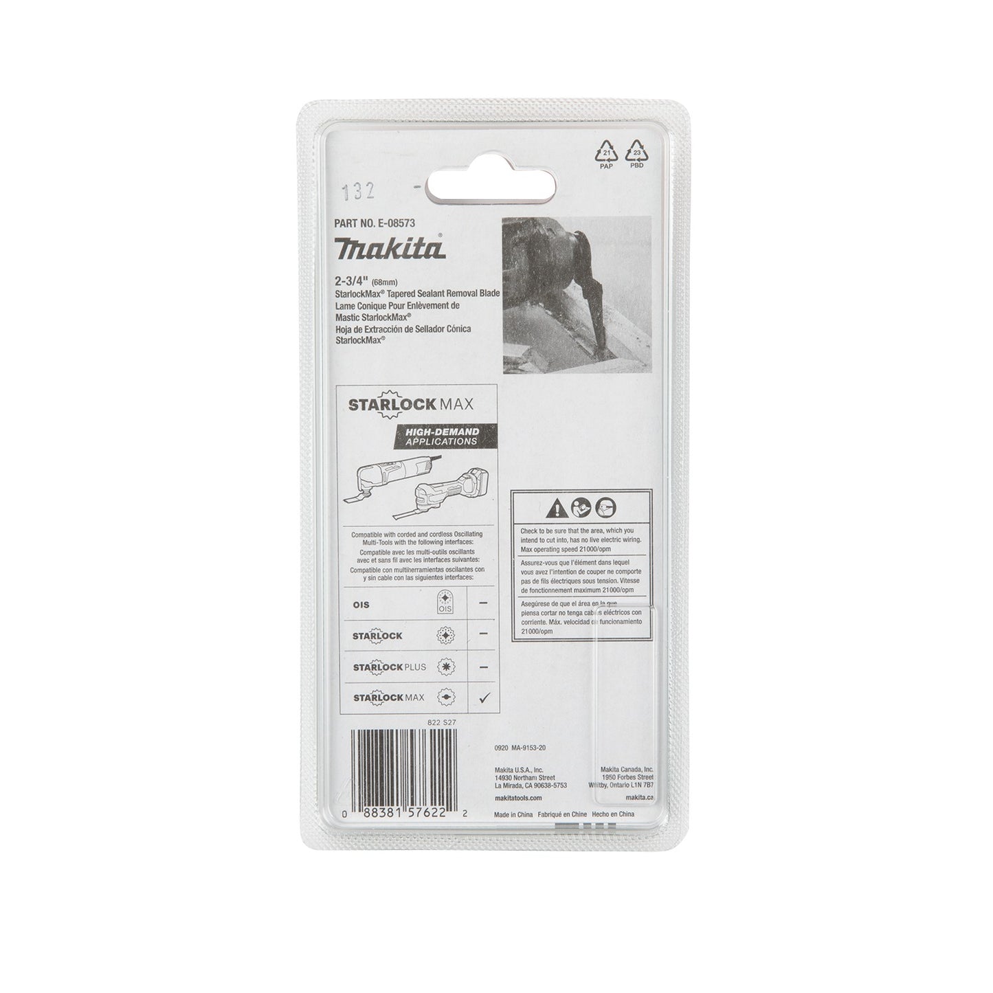 Makita E-08573 StarlockMax® Oscillating Multi‑Tool High Carbon Steel Tapered Sealant Removal and Joint Cutter Blade