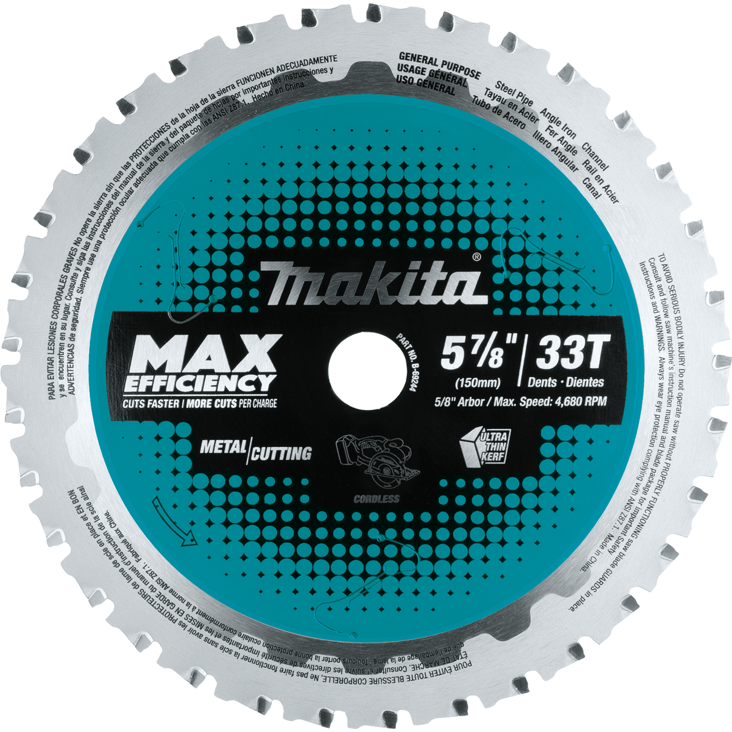 Makita B-69244 5‑7/8" 33T Carbide‑Tipped Max Efficiency Saw Blade, Metal/General Purpose