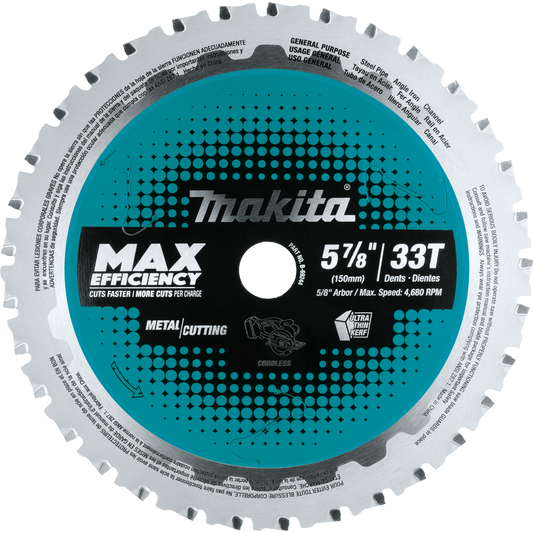 Makita B-69244 5‑7/8" 33T Carbide‑Tipped Max Efficiency Saw Blade, Metal/General Purpose