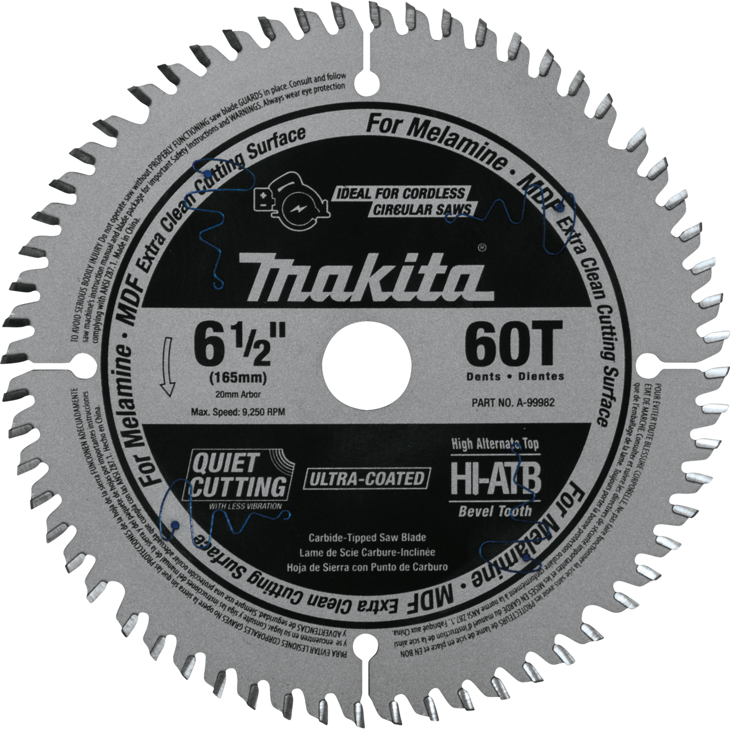 Makita A-99982 6‑1/2" 60T (ATB) Carbide‑Tipped Cordless Plunge Saw Blade