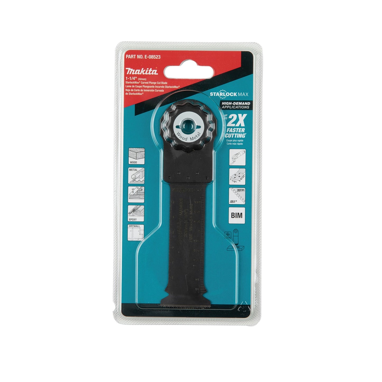 Makita E-08523 StarlockMax® Oscillating Multi‑Tool 1‑1/4" Bi‑Metal Curved Plunge Cut Blade