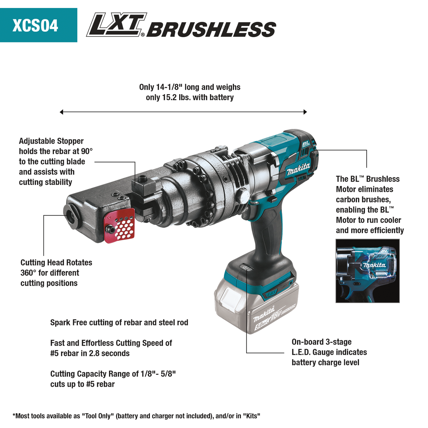 Makita XCS04ZK 18V Lxt® Lithiumion Brushless Cordless Rebar Cutter, Tool Only