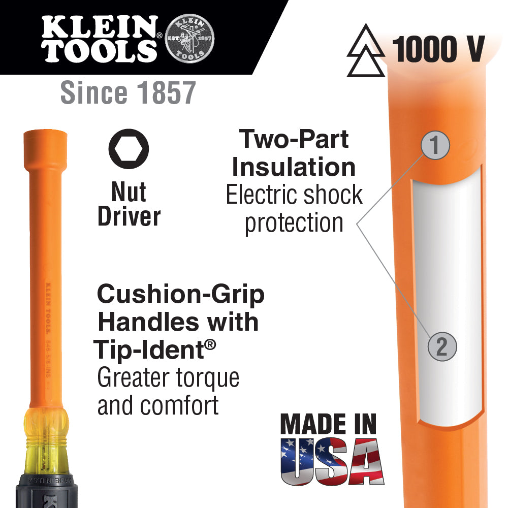 Klein Tools 646-5/16-INS 5/16-Inch Insulated Nut Driver With 6-Inch Shank