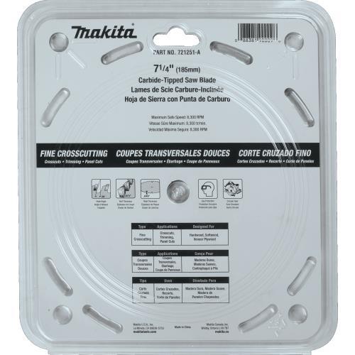 Makita 721251-A 7‑1/4" 40T Carbide‑Tipped Circular Saw Blade, Fine Crosscutting