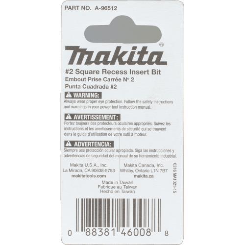 Makita A-96512 ImpactX #2 Square Recess 1³ Insert Bit, 2/pk