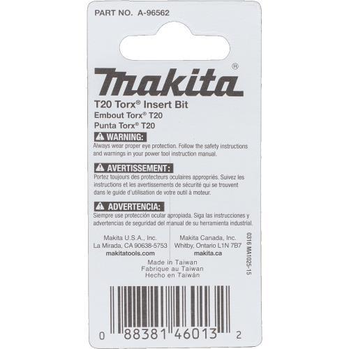 Makita A-96562 ImpactX™ T20 Torx® 1″ Insert Bit, 2/pk