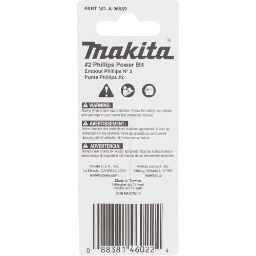 Makita A-96659 ImpactX™ #2 Phillips 2" Power Bit, 2/pk