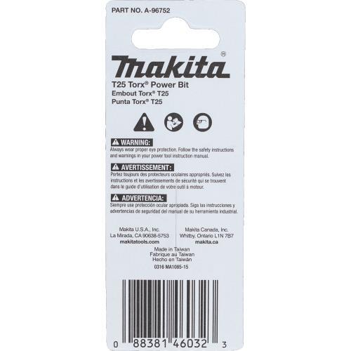 Makita A-96752 ImpactX™ T25 Torx® 2″ Power Bit, 2/pk