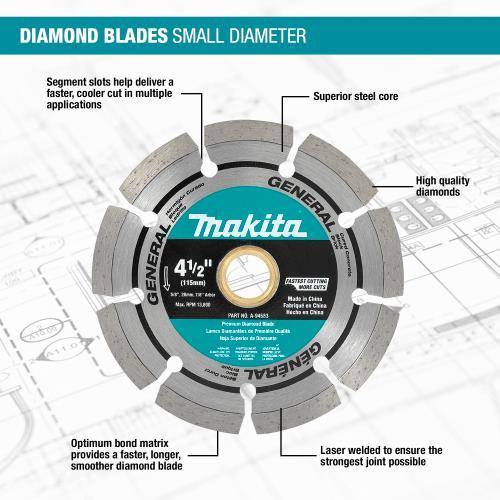 Makita A-97623 4‑1/2" Diamond Blade, Segmented, General Purpose, 2/pk