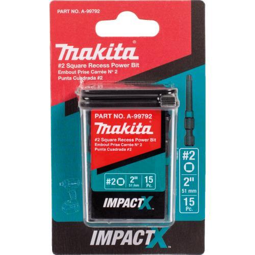 Makita A-99792 ImpactX™ #2 Square Recess 2″ Power Bit, 15/pk