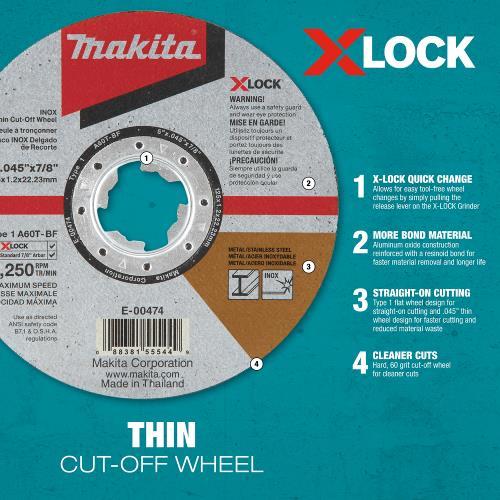 Makita E-00446 X‑LOCK 4‑1/2" x .045" x 7/8" Type 1 General Purpose 60 Grit Thin Cut‑Off Wheel for Metal and Stainless Steel Cutting