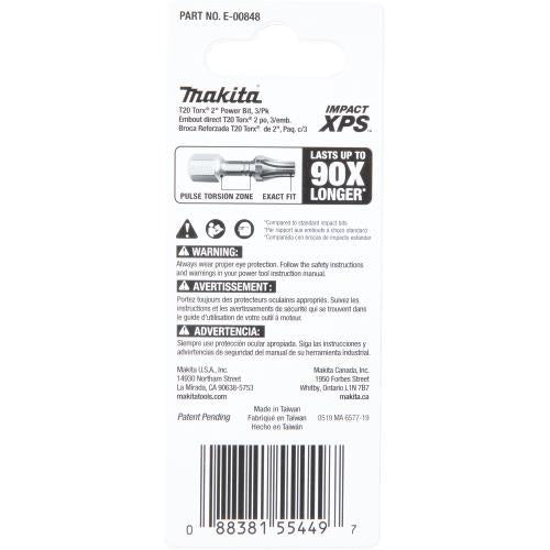 Makita E-00848 Impact XPS® T20 Torx 2" Power Bit, 3/pk