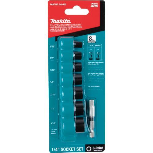 Makita E-01703 Impact XPS® 8 Pc. 1/4" Drive 6‑Point SAE Impact Socket Set w/ Standard Socket Adapter