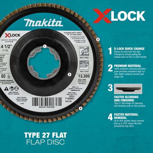 Makita T-03953 X‑LOCK 4‑1/2" 120 Grit Type 27 Flat Blending and Finishing Flap Disc for X‑LOCK and All 7/8" Arbor Grinders