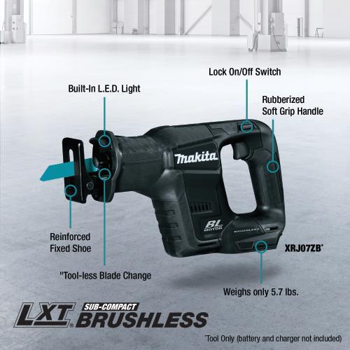 Makita XRJ07ZB 18V LXT® Lithium‑Ion Sub‑Compact Brushless Cordless Recipro Saw, Tool Only