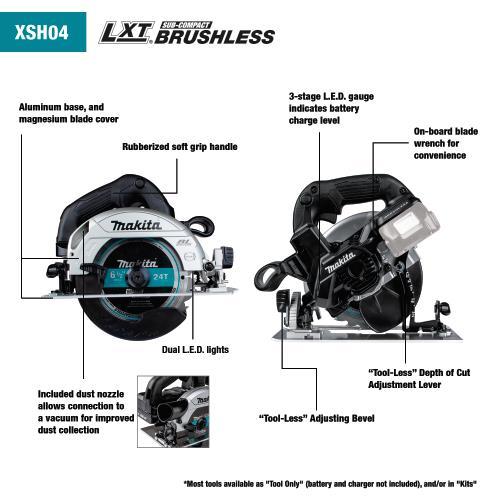 Makita XSH04ZB 18V LXT® Lithium‑Ion Sub‑Compact Brushless Cordless 6‑1/2” Circular Saw, Tool Only