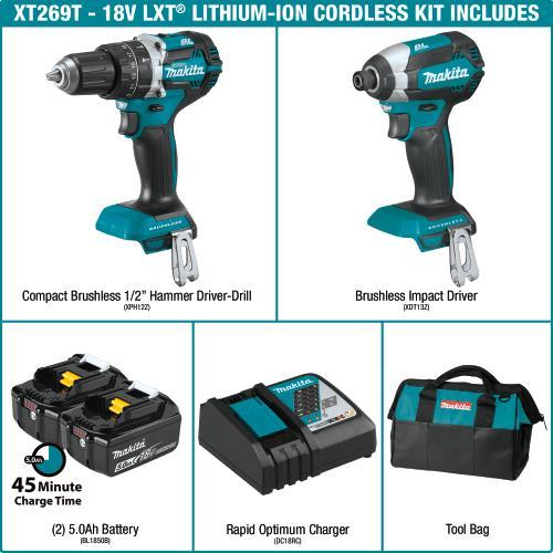 Makita XT269T 18V LXT® Lithium‑Ion Brushless Cordless 2‑Pc. Combo Kit (5.0Ah)
