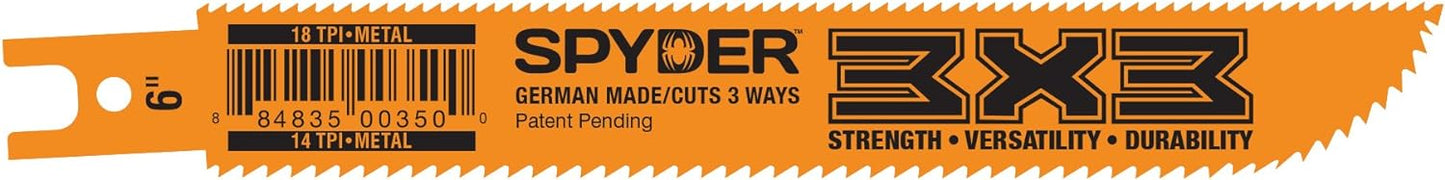 Spyder 200202 3x3 14x18 TPI Reciprocating Saw Blade, 6-Inch, 10-Pack