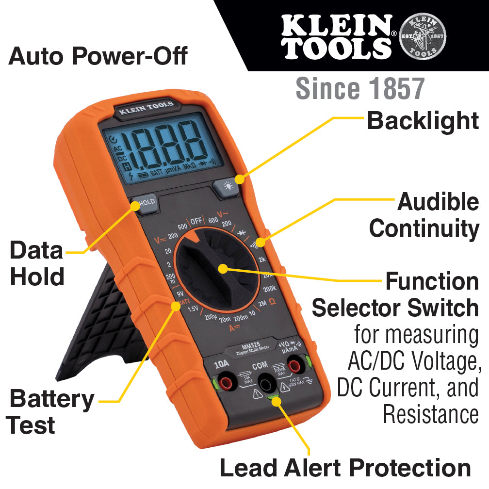 Klein Tools MM325 Digital Multimeter, Manual-Ranging, 600V