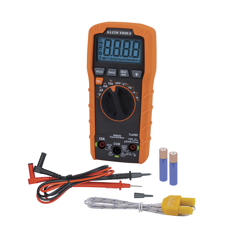 Klein Tools MM420 Digital Multimeter, TRMS Auto-Ranging, 600V, Temp