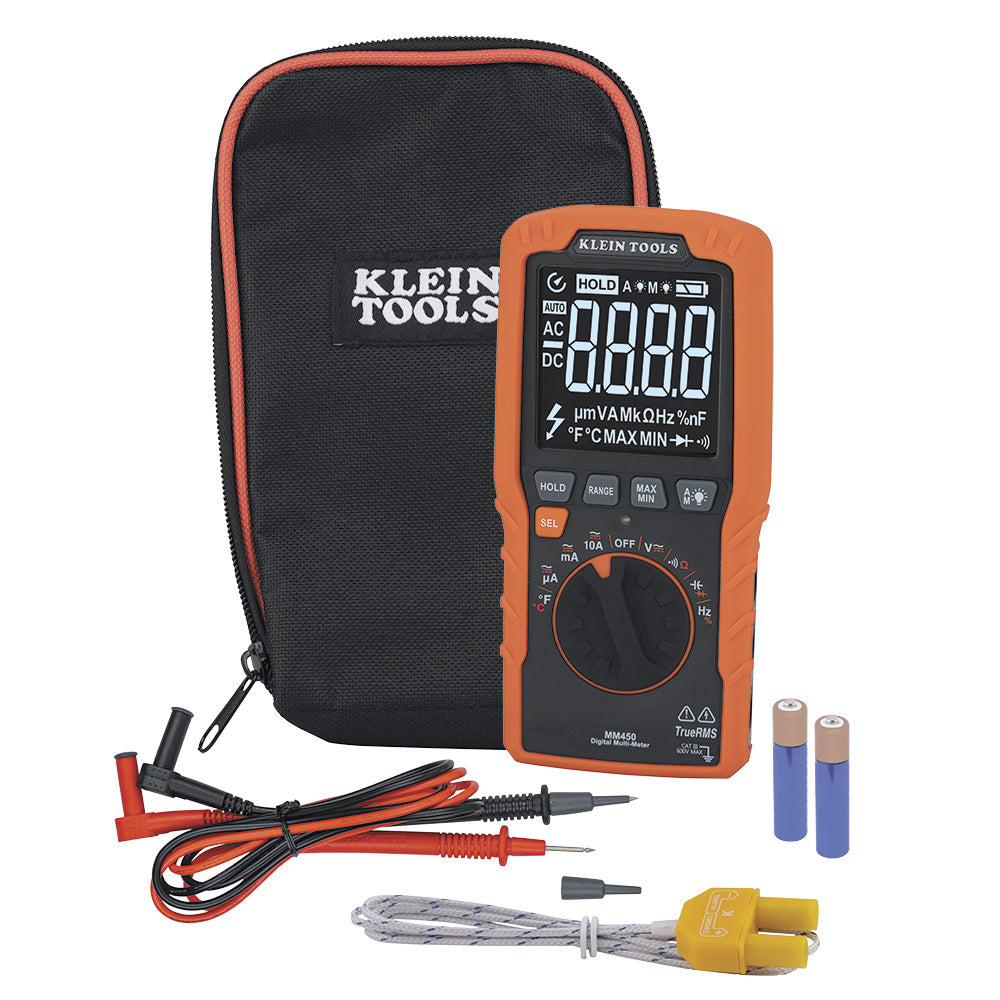 Klein Tools MM450 Slim Digital Multimeter, Trms Auto-Ranging, 600V, Temp