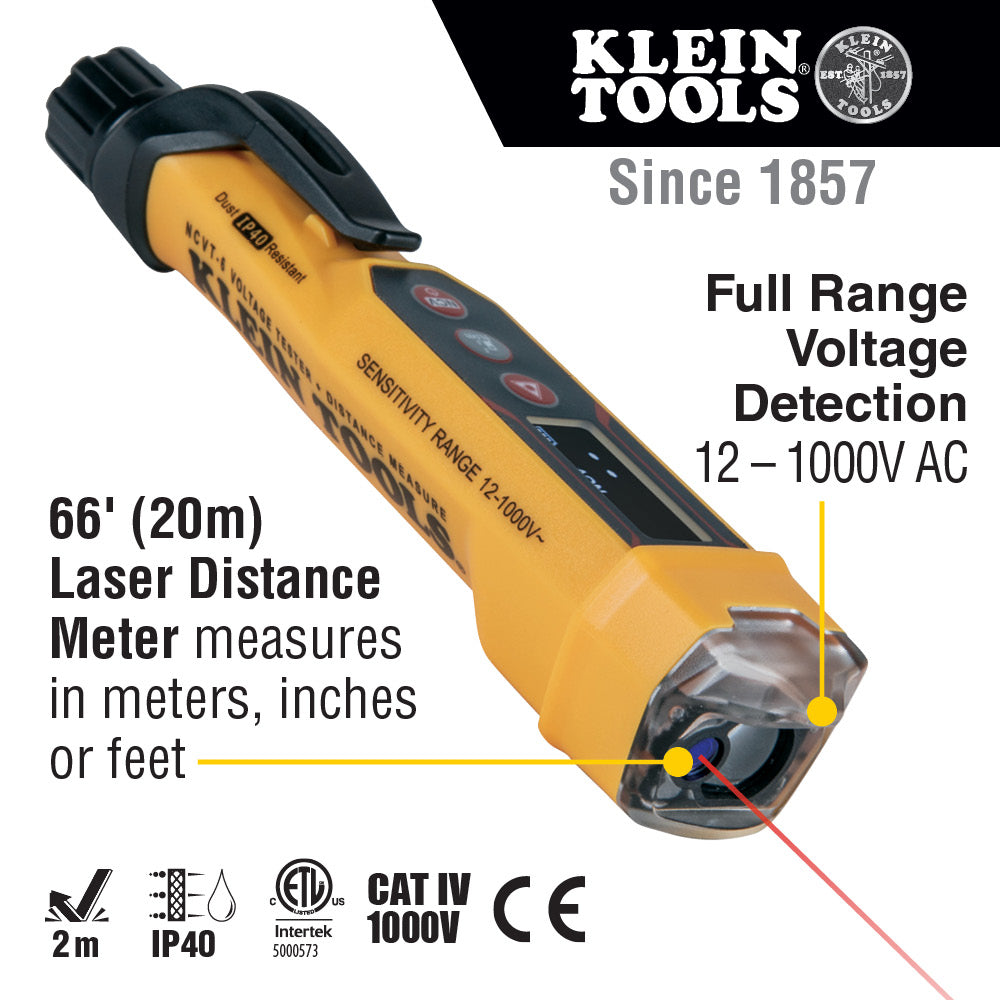 Klein Tools NCVT-6 Non-Contact Voltage Tester Pen, 12-1000V AC, with Laser Distance Meter