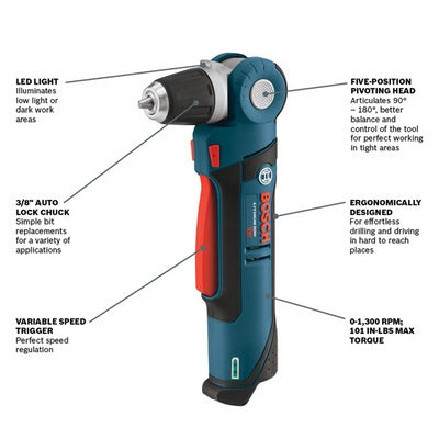 Bosch PS11-102 12V Max Right Angle Drill/Driver Kit W/ (1) 2.0Ah Battery