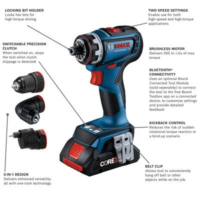 Bosch GSR18V-800FCB24 18V Brushless FlexiClick 5-in-1 Drill Driver Kit w/ (2) 4.0 Ah CORE Compact Batteries