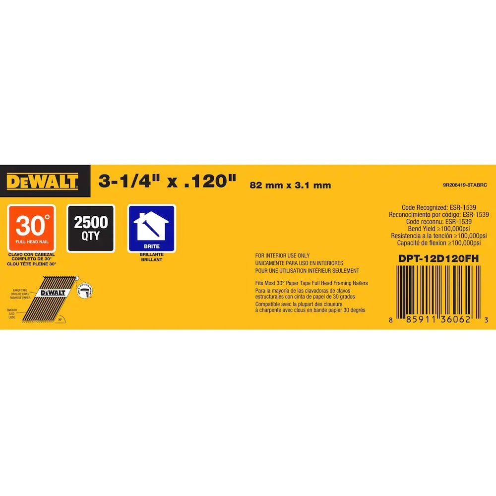 Dewalt DPT-12D120FH 3" X .131" Paper Tape 30° Smooth Bright Off-Set Round Head