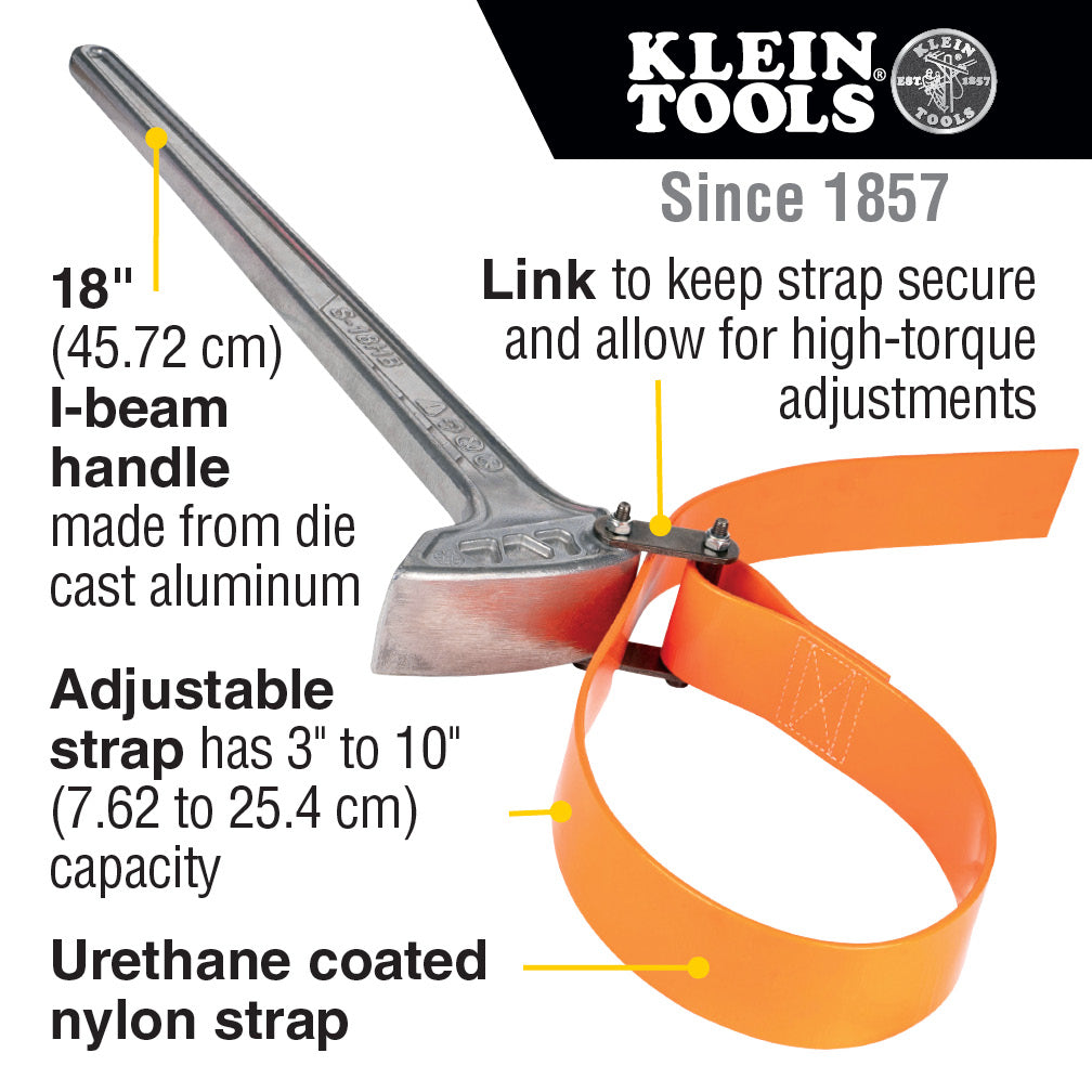 Klein Tools S18HB Grip-It Strap Wrench, 3 to 10-Inch, 18-Inch Handle