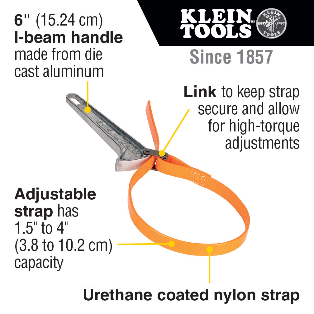 Klein Tools S6HB Grip-It Strap Wrench, 1-1/2 to 4-Inch, 6-Inch Handle