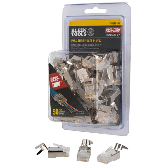 Klein Tools VDV826-705 Pass-Thru Modular Data Plugs, RJ45-CAT6A, Shielded (STP), 50-Pack