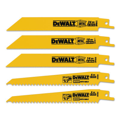 Dewalt DW4857 5 Piece Bi-Metal Reciprocating Saw Blade Set (3 Ea)