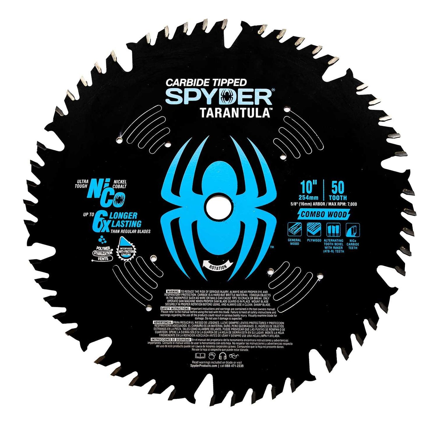 Spyder 13021 Spyder Combination 10-In 50-Tooth Tungsten Carbide-Tipped Steel Circular Saw Blade