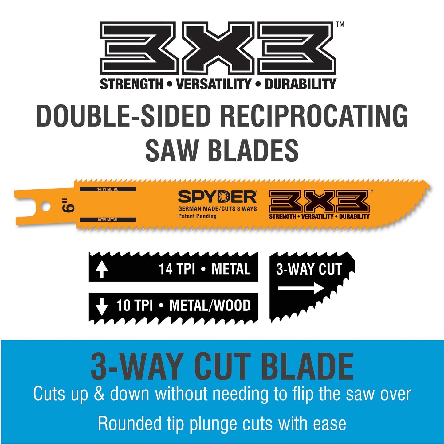 Spyder 200204 Spyder 3X3 Double-Sided Bi-Metal 10-In 10/14-Tpi Metal Cutting Reciprocating Saw Blade