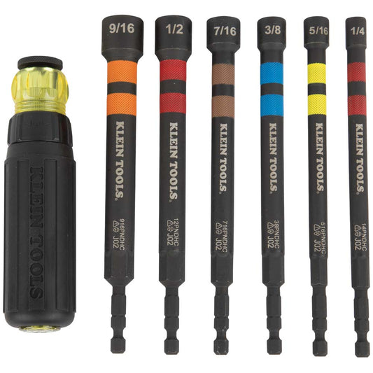 Klein Tools 32950 Hollow Magnetic Color-Coded Ratcheting Power Nut Driver, 7-Piece