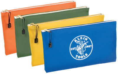 Klein Tools 5140 4-Pack Zipper Bags- Canvas- Assort. 12 1/2"X7"