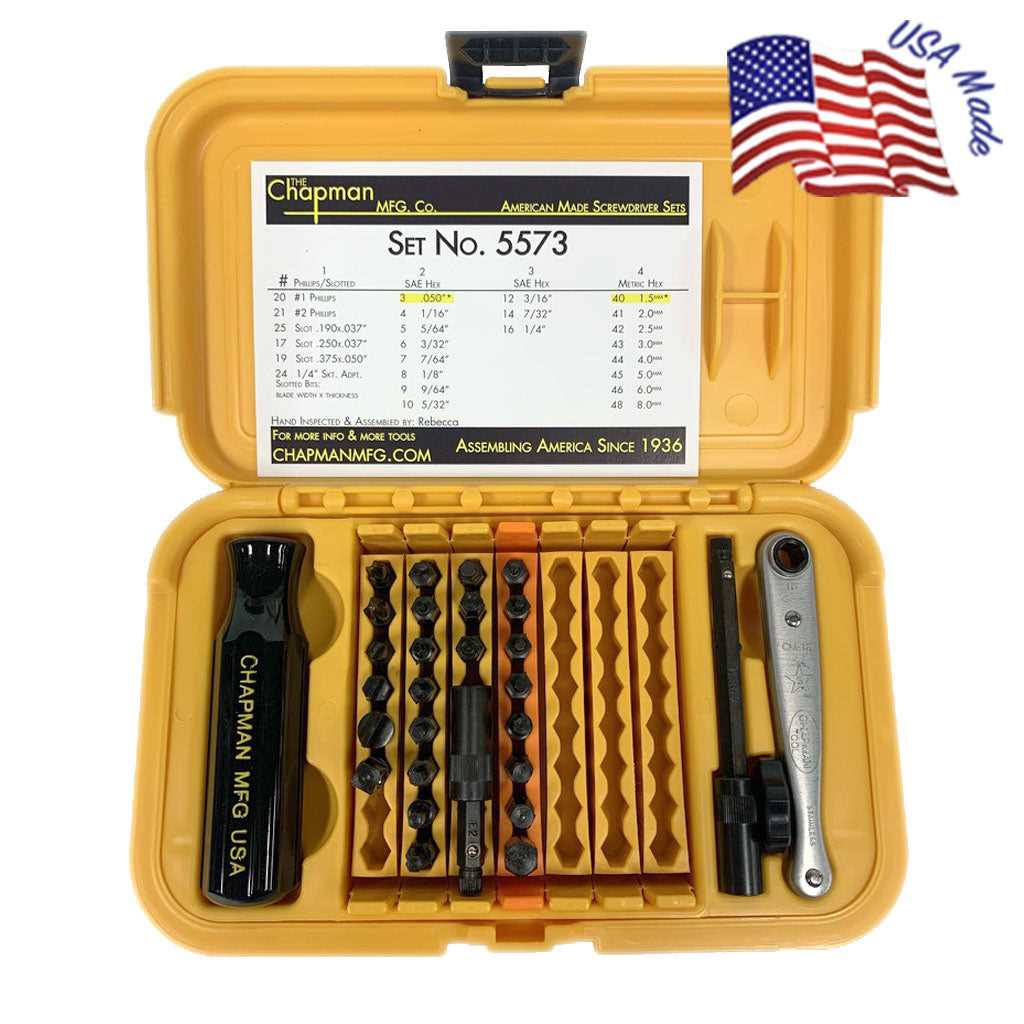 Chapman Mfg 5573 Deluxe Sae + Metric Allen Hex Screwdriver Set