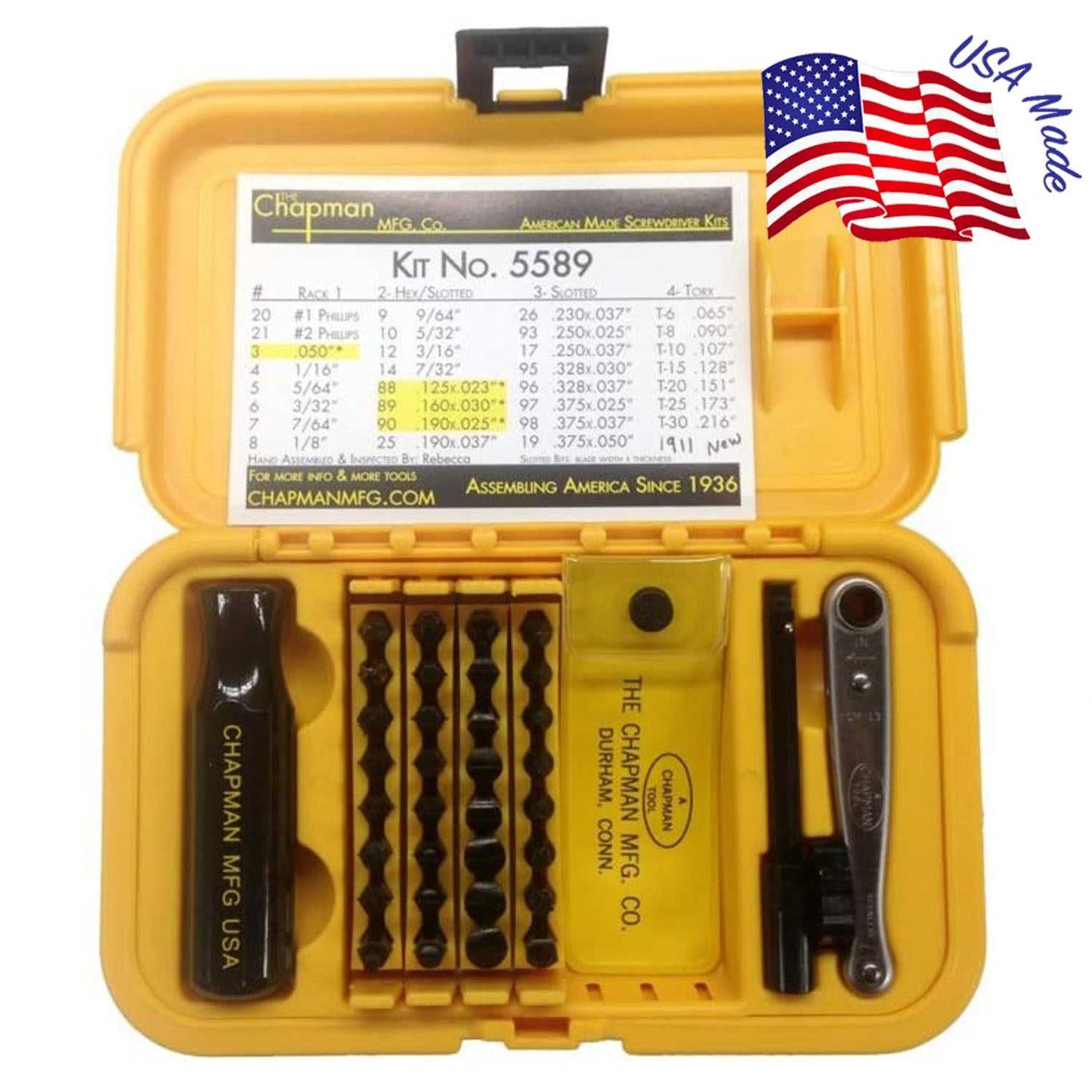 Chapman Mfg 5589 Ultimate Gunsmith Slotted + Star/Torx Screwdriver Set-Yellow