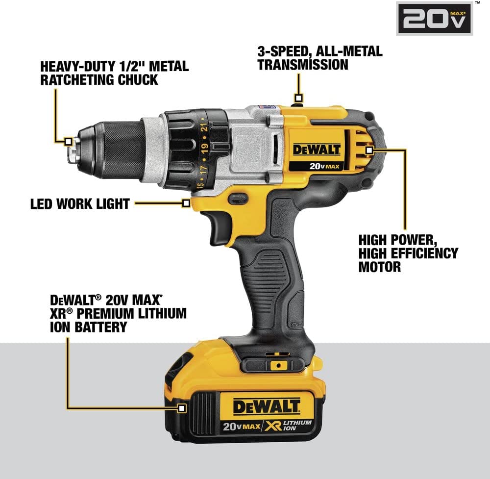 Dewalt DCD980M2 20Vmaxprem3-Speed1/2"Drillkit