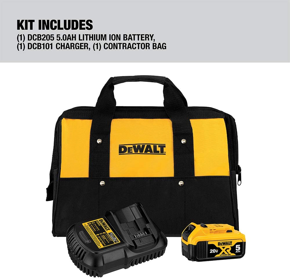 Dewalt DCB205CK 20V Max* 5.0Ah Battery Charter Kit, With Bag