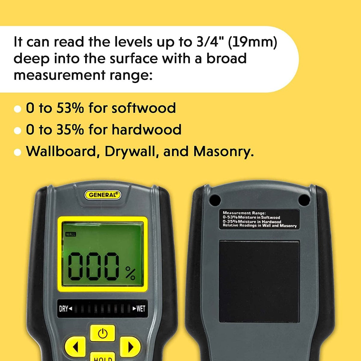 General Tools MMD7NP Pinless Lcd Moisture Meter With Tricolor Bar Graph