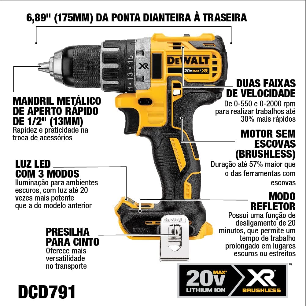 Dewalt DCD791B 20V Max* Xr® Li-Ion Compact Brushless Drill/Drivers