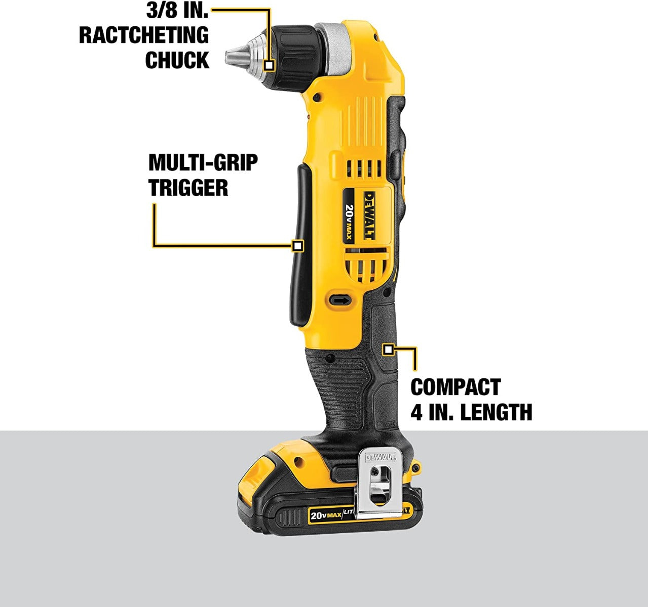 Dewalt DCD740C1 20V Max Li-Ion Compact Right Angle Drill Kit (1