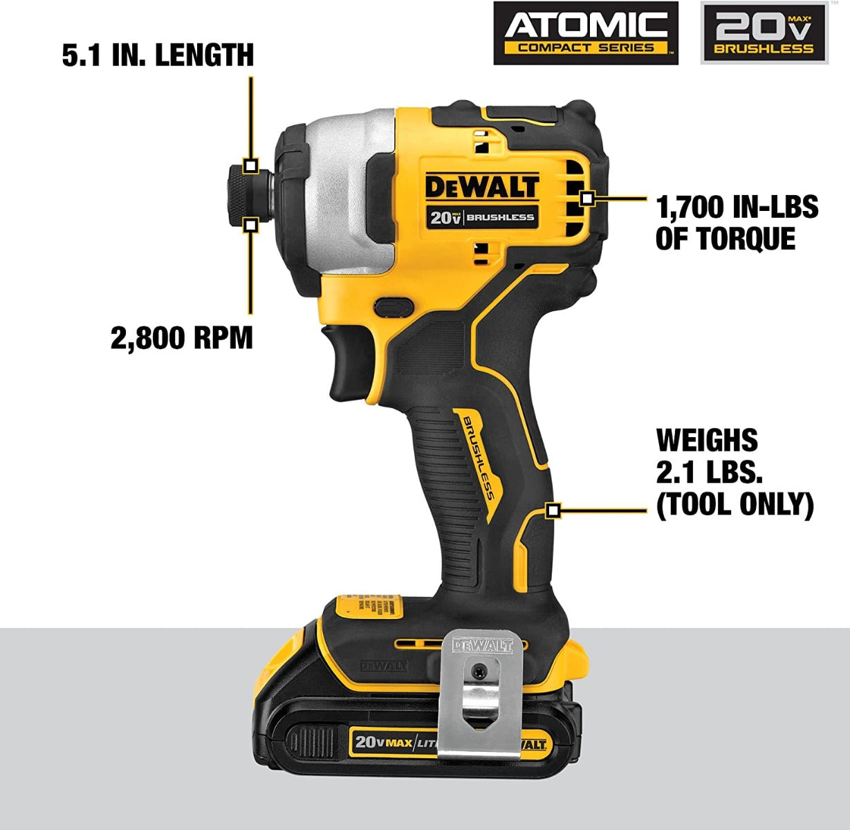 Dewalt DCF809C2 Atomic Compact Series 20V Max Brushless 1/4 In Impact Driver Kits