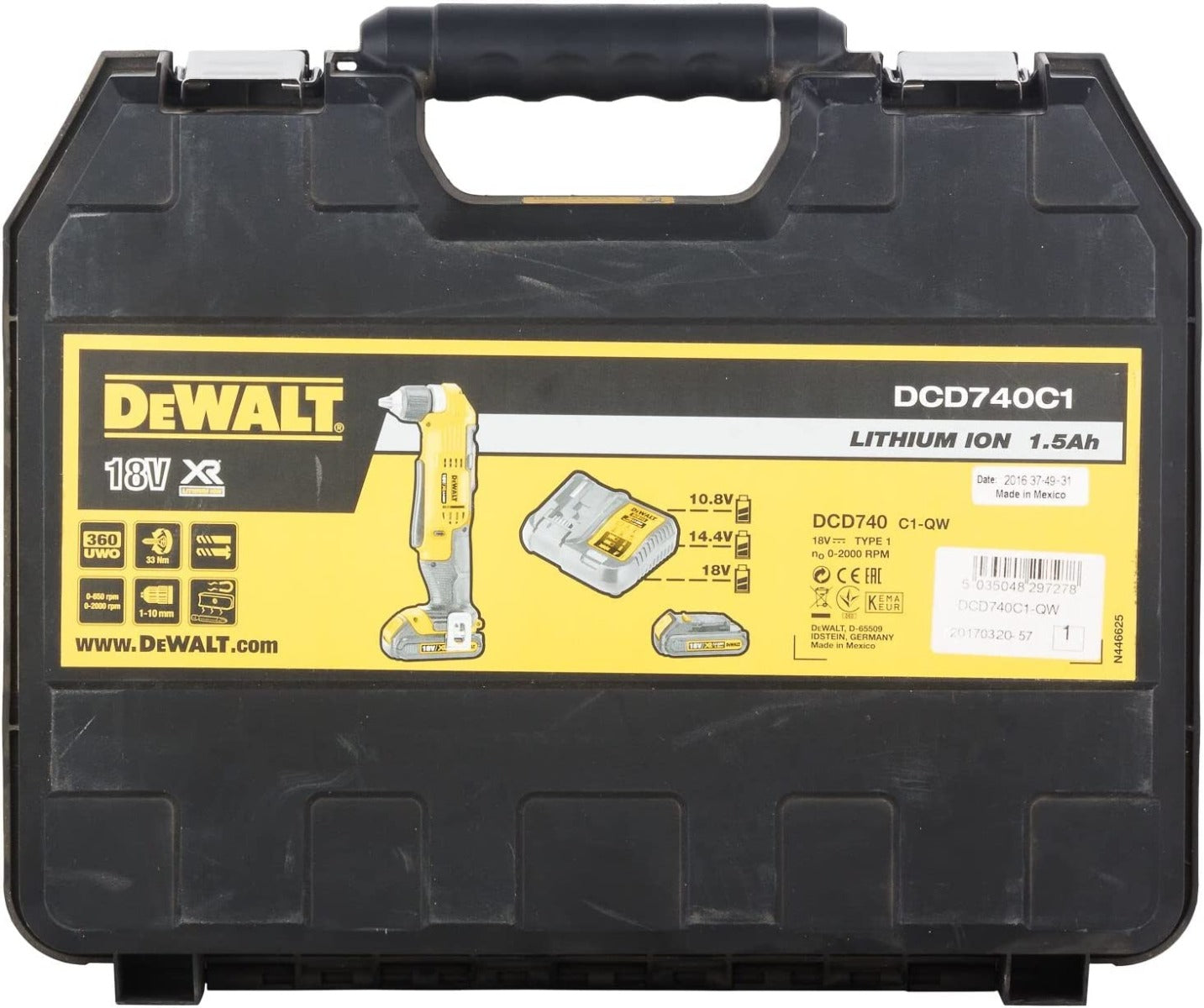 Dewalt DCD740C1 20V Max Li-Ion Compact Right Angle Drill Kit (1