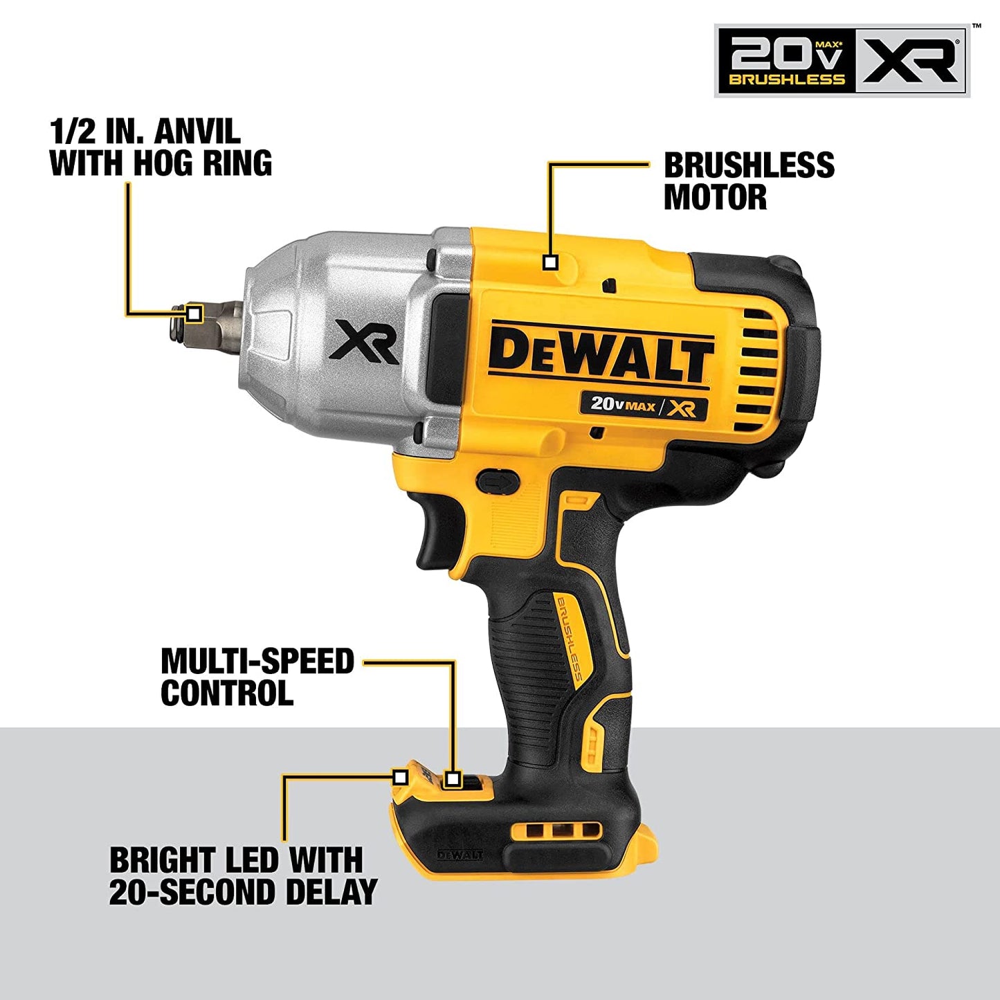 Dewalt DCF899HB 20V Max* Xr® High Torque 1/2 In. Impact Wrench W. Hog Ring Anvil (Bare)