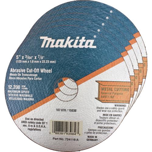 Makita 724116-A-25 5" x 7/8" x 3/64" Super Thin Cut‑off Wheel, Metal, 25/pk