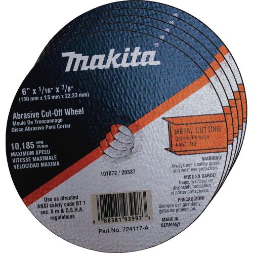 Makita 724117-A-25 6" x 7/8" x 1/16" Super Thin Cut‑off Wheel, Metal, 25/pk