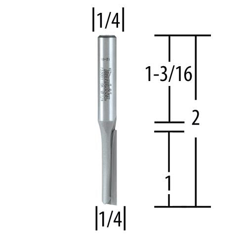 Makita 733001-0A Router Bit 1/4" Straight‑Single Flute, 1/4" SH, C.T